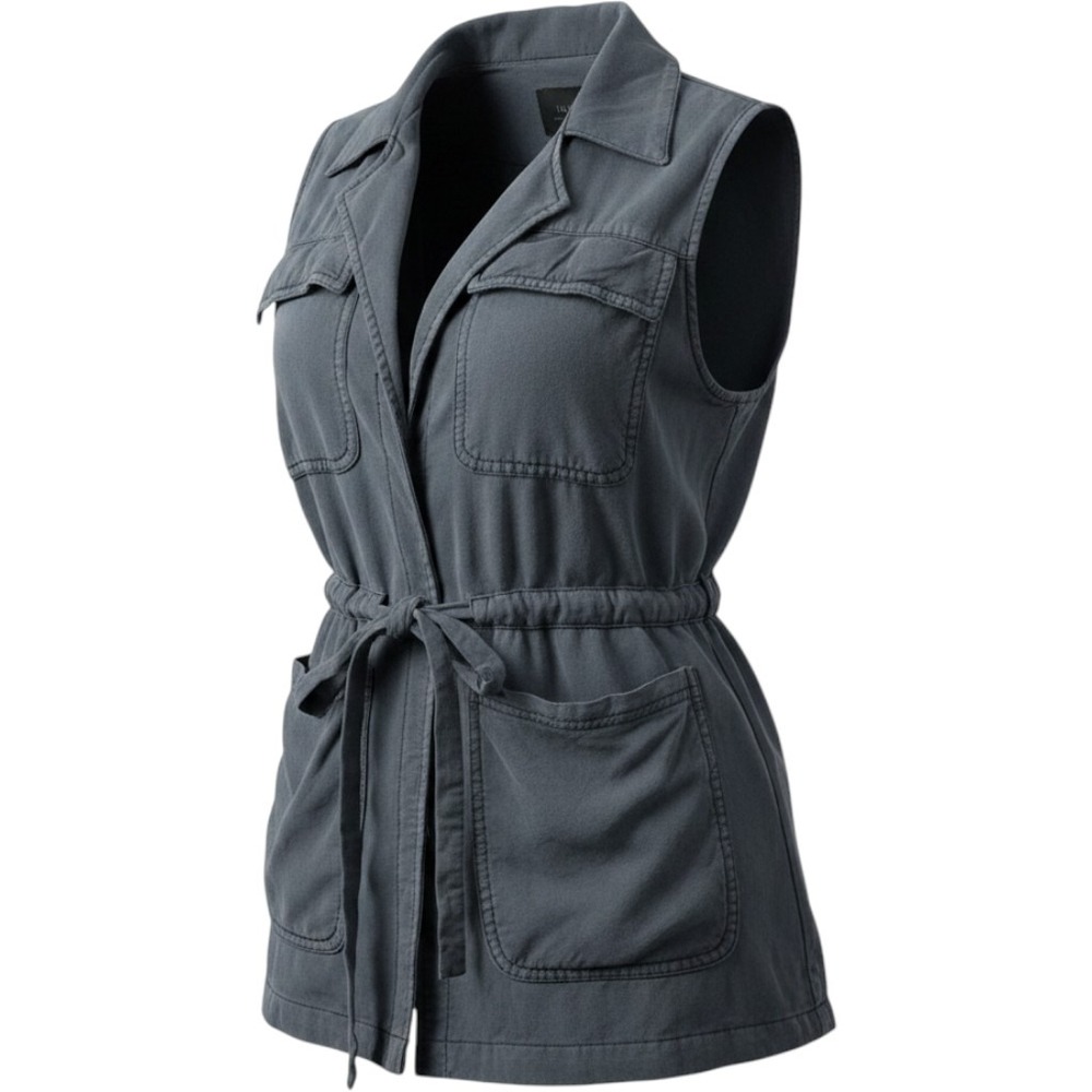 Laju Los Angeles‎ Women Gray Utility Vest Drawstring Waist Rayon LJ7198V Small
